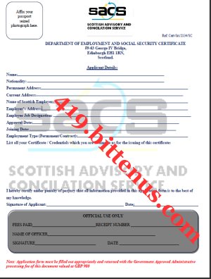 Scottish Employment And Social Security Certificate Application Form